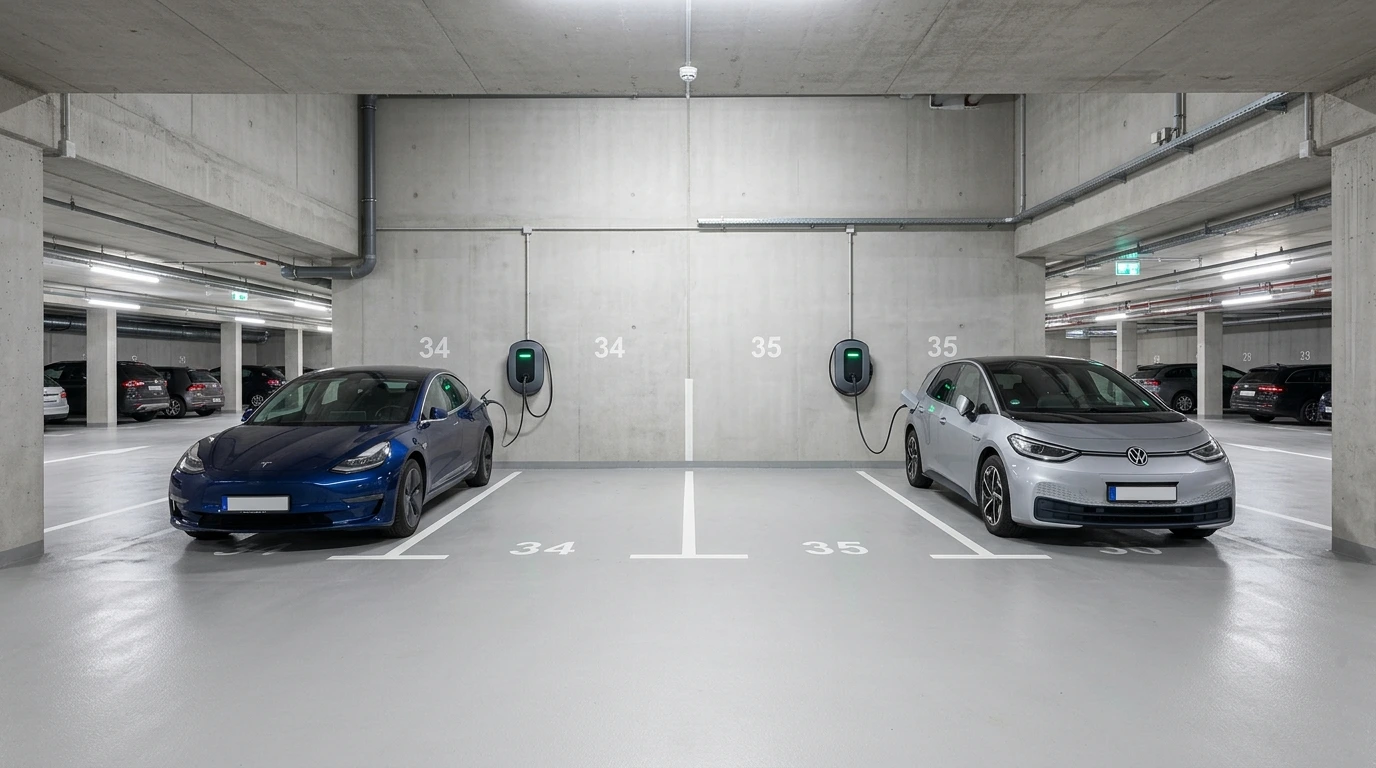 Parking couvert de copropriété équipé de points de recharge