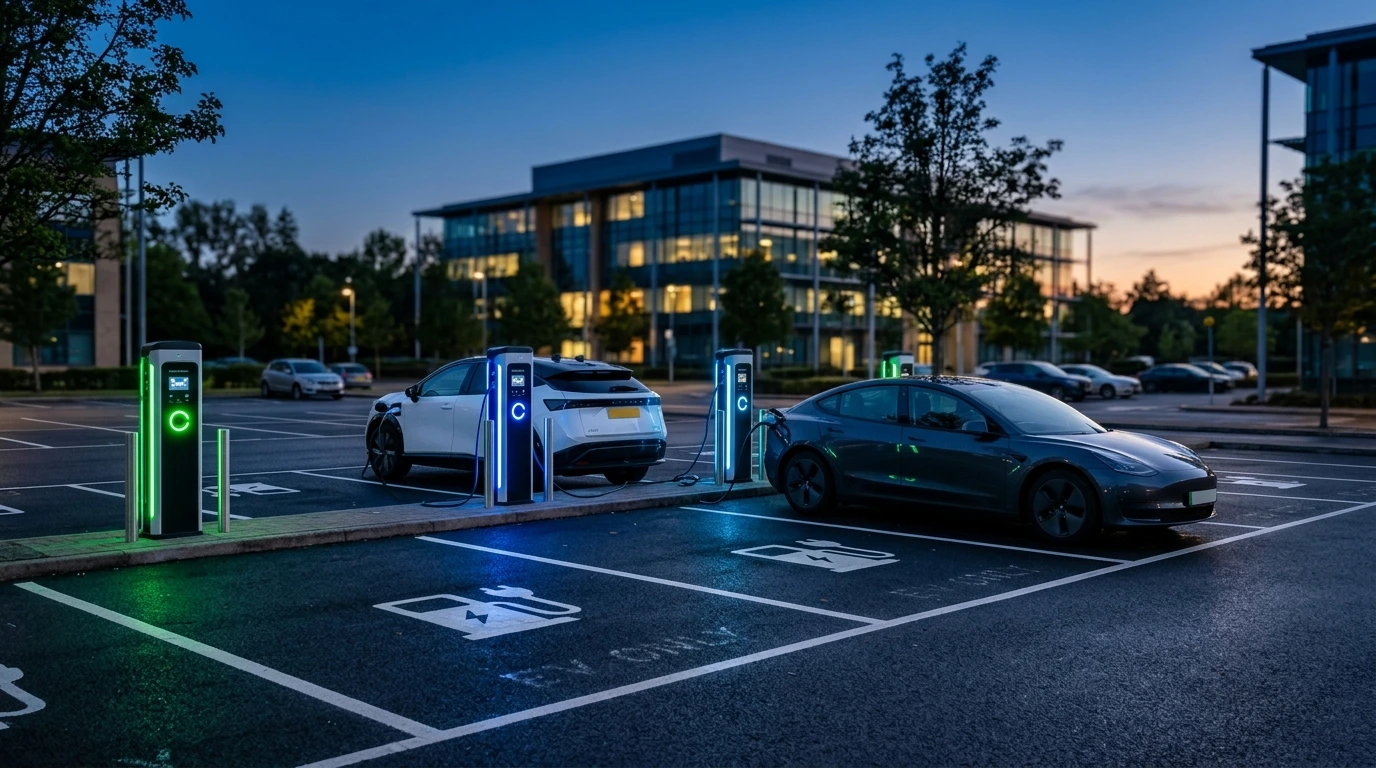 Parking d'entreprise équipé de bornes de recharge