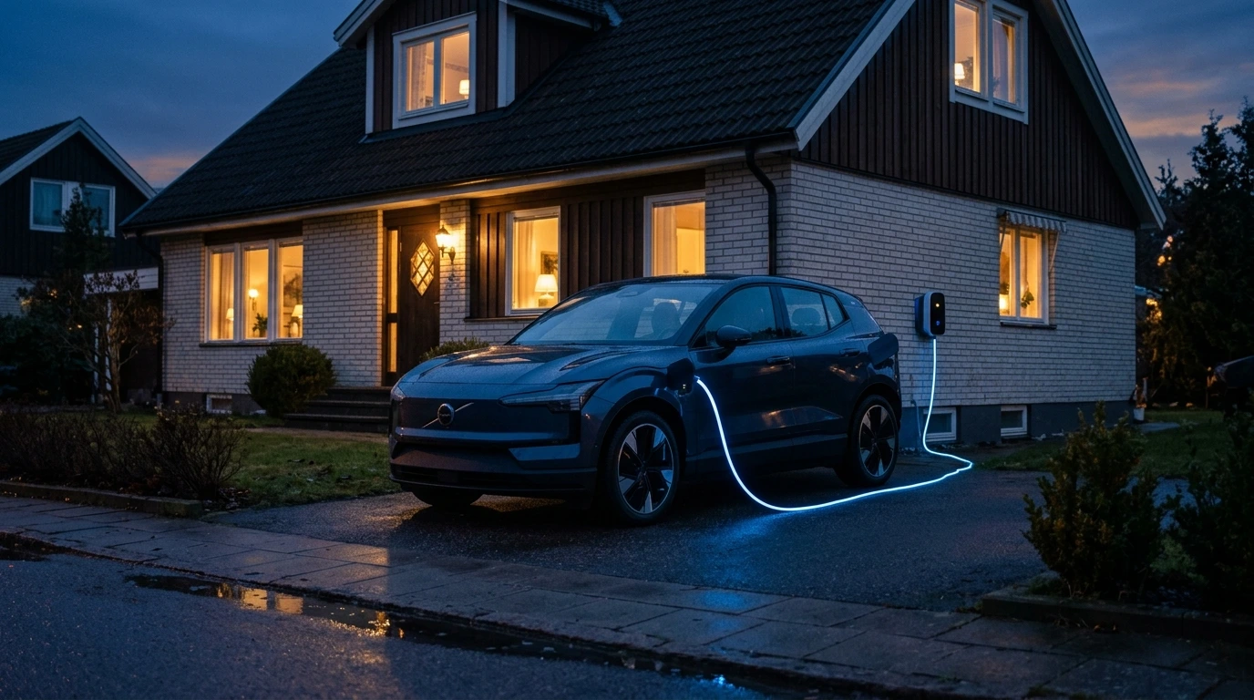 Voiture électrique branchée pour la nuit à son domicile
