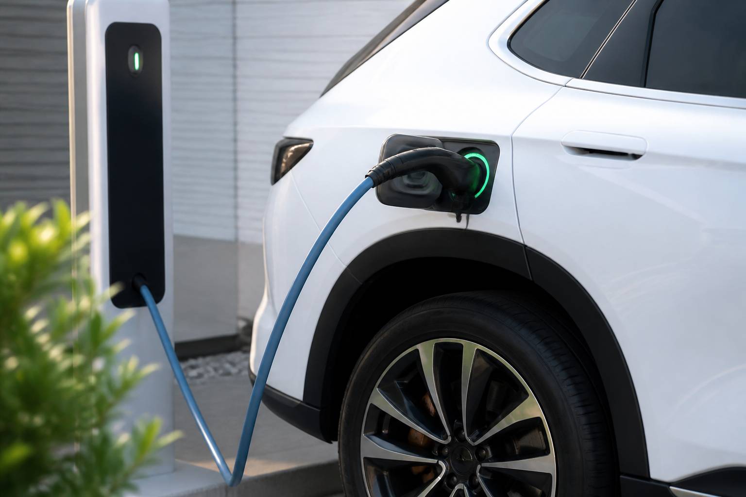 Connecteur de recharge branché sur un SUV électrique