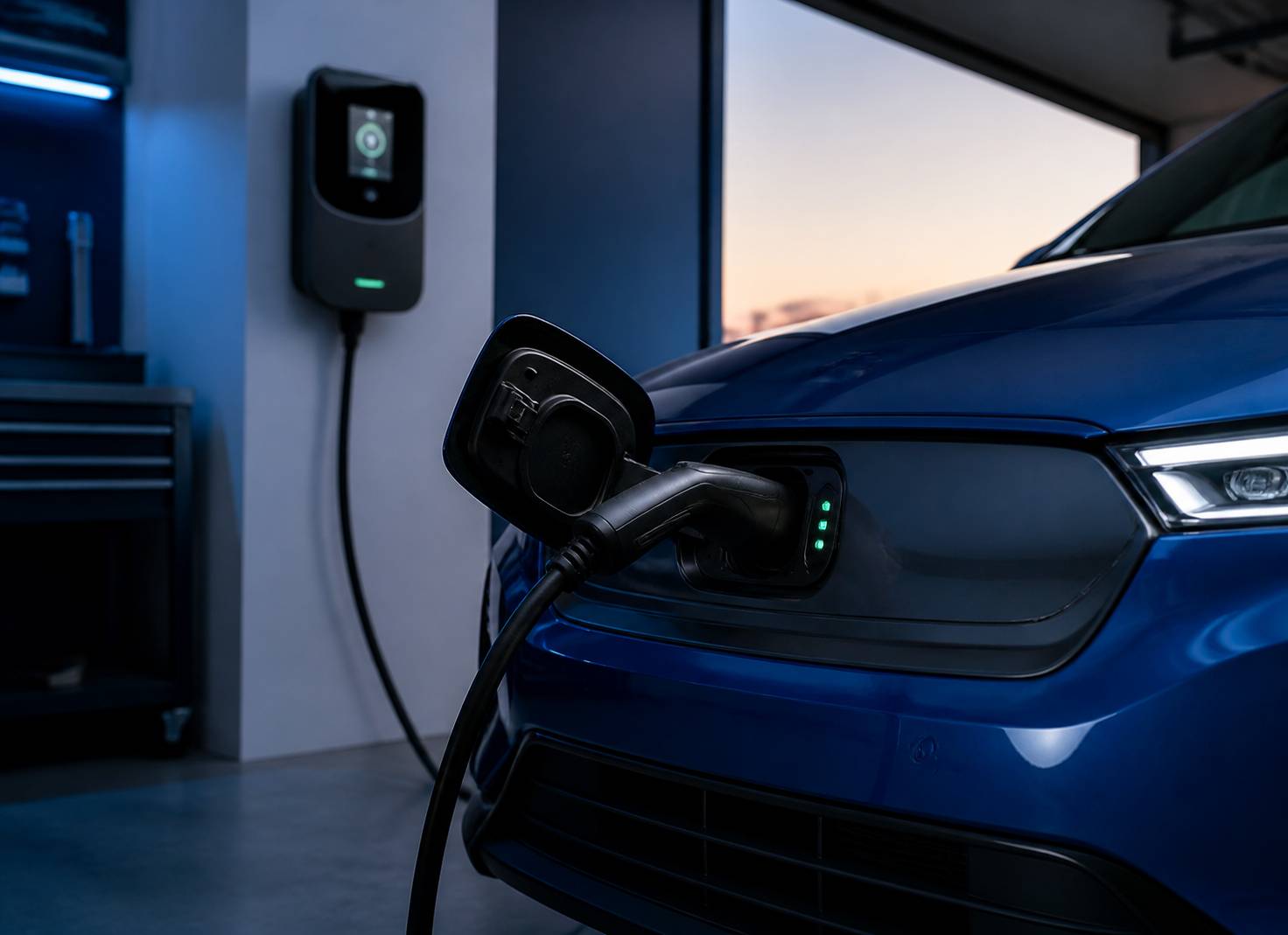 Câble de recharge branché sur un SUV électrique