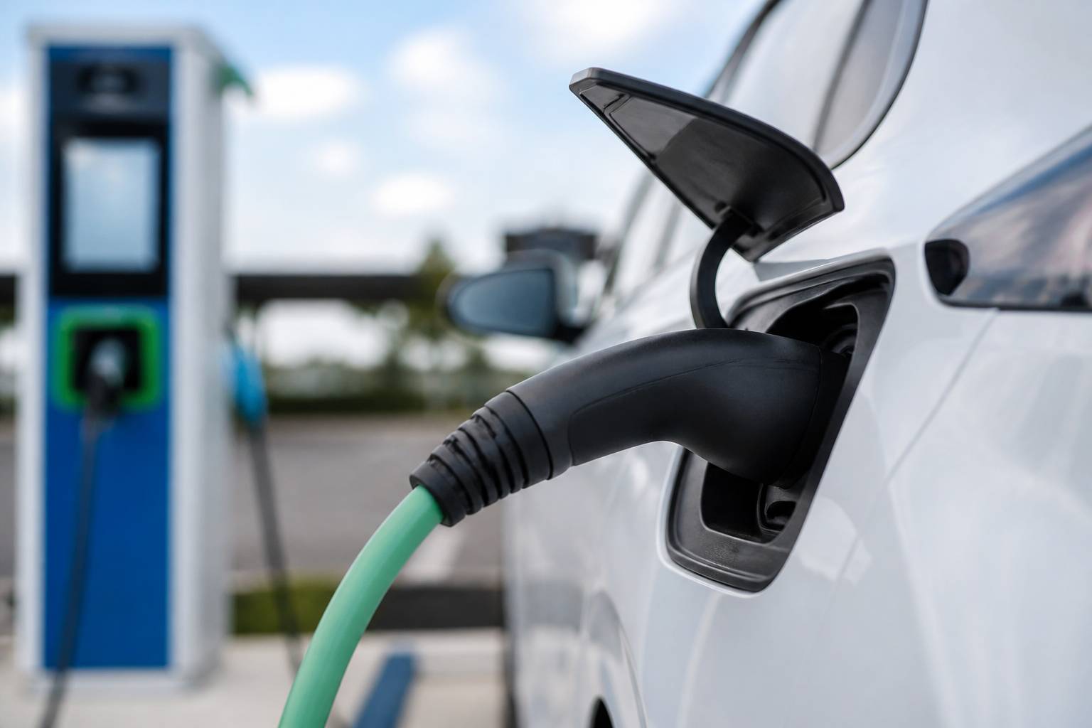 Connecteur de recharge rapide inséré dans une voiture électrique