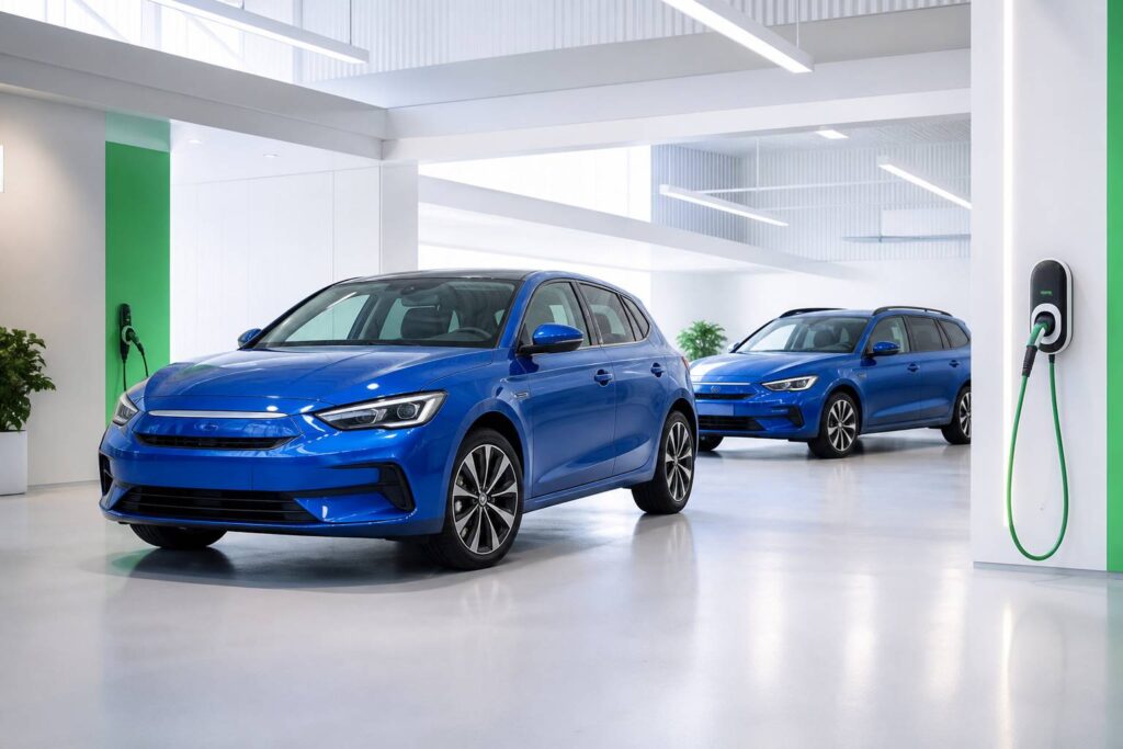 Berline compacte française générique bleue au design moderne