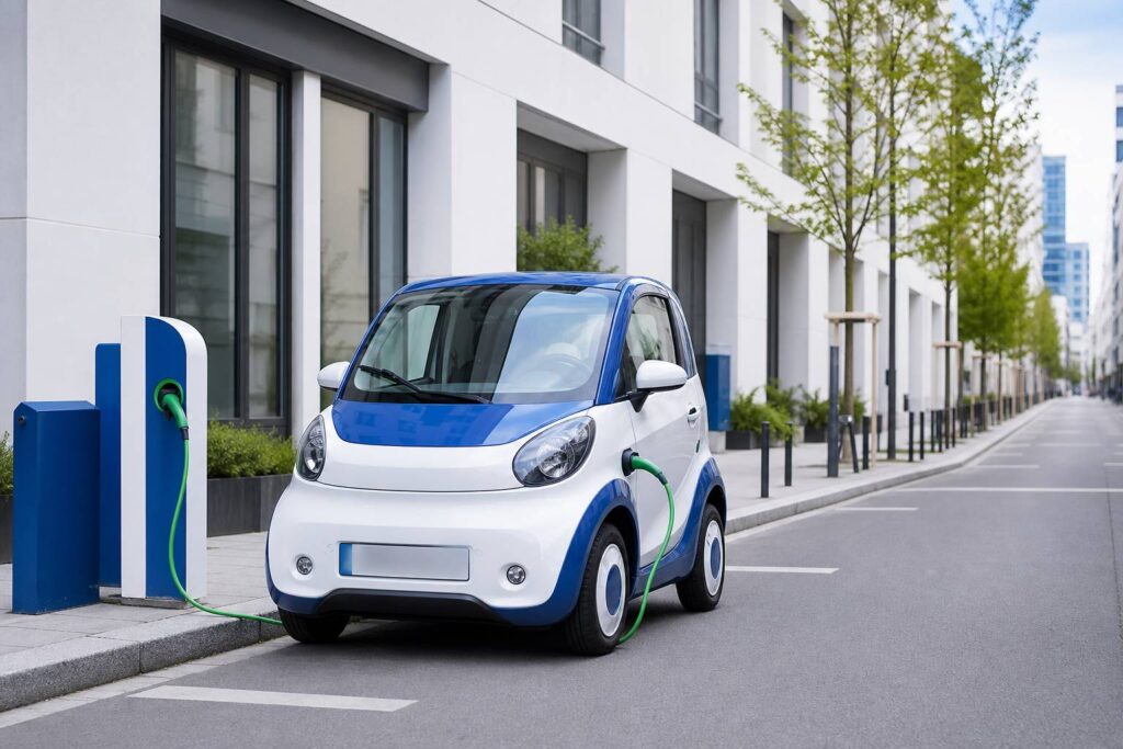 Petit quadricycle électrique compact garé en ville