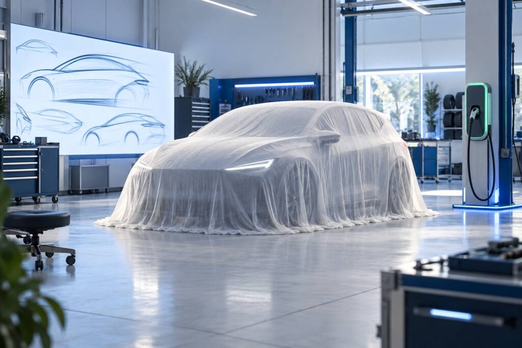 Illustration éditoriale du sujet : La nouvelle Volkswagen Golf 9 électrique se révèle doucement, mais la patience sera de mise